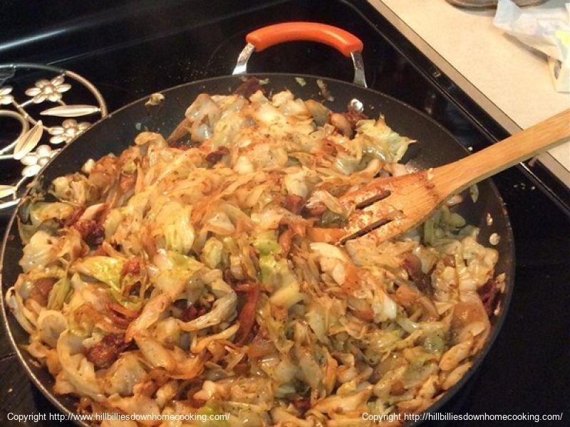 Fried Cabbage with Bacon, Onion, and Garlic 